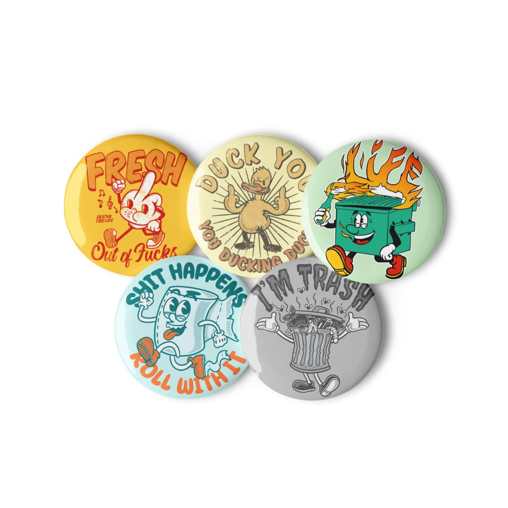 Set of 5 pin buttons - Rude Character Mascots - Badge